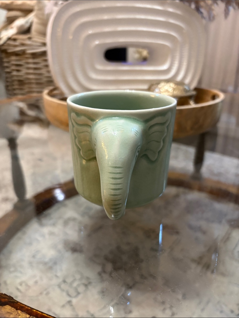 Baan handcrafted elephant mug in celadon